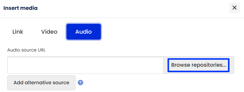 Add audio tab and the Browse repositories button highlighted